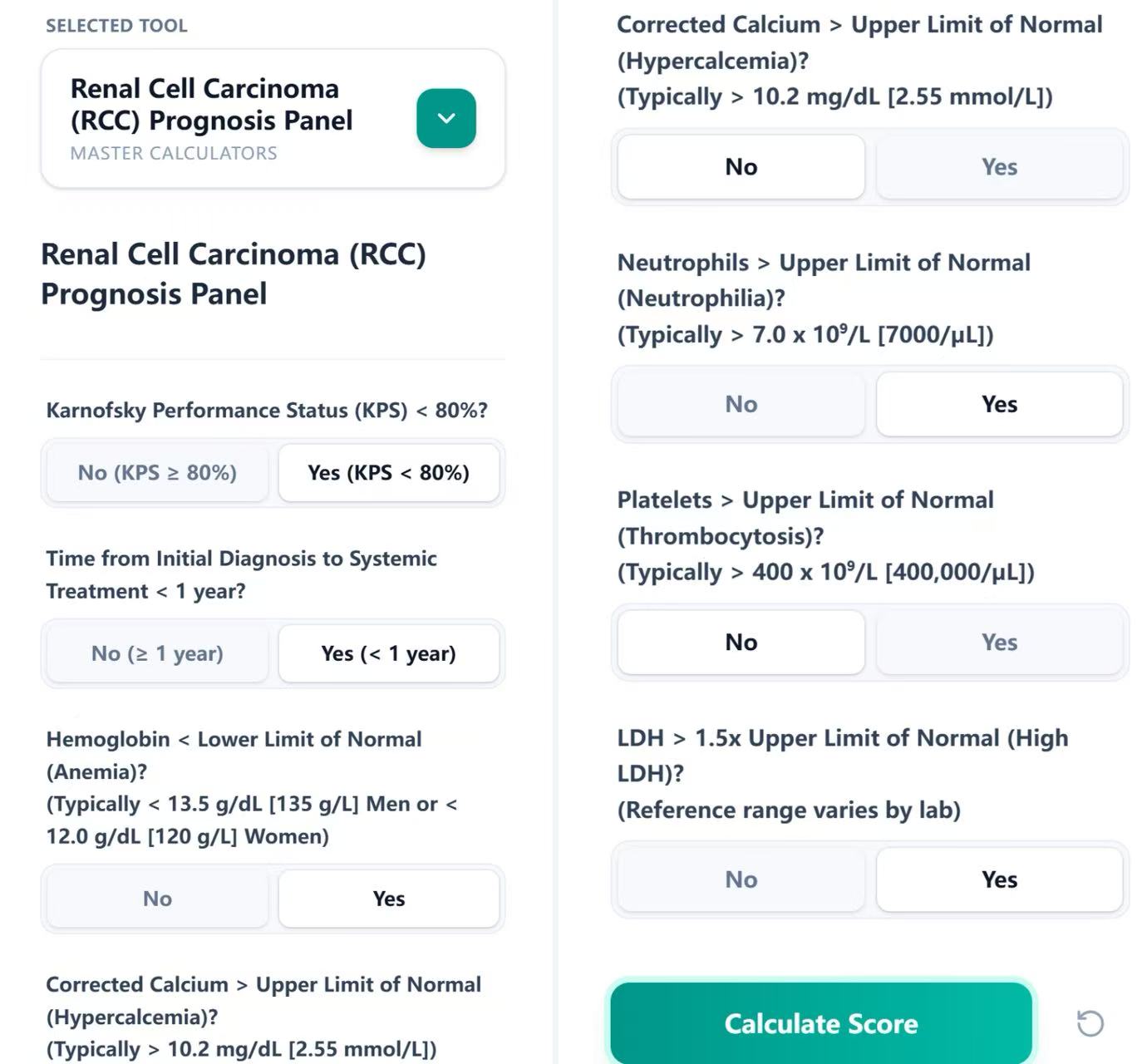 Input form for IMDC and MSKCC risk groups